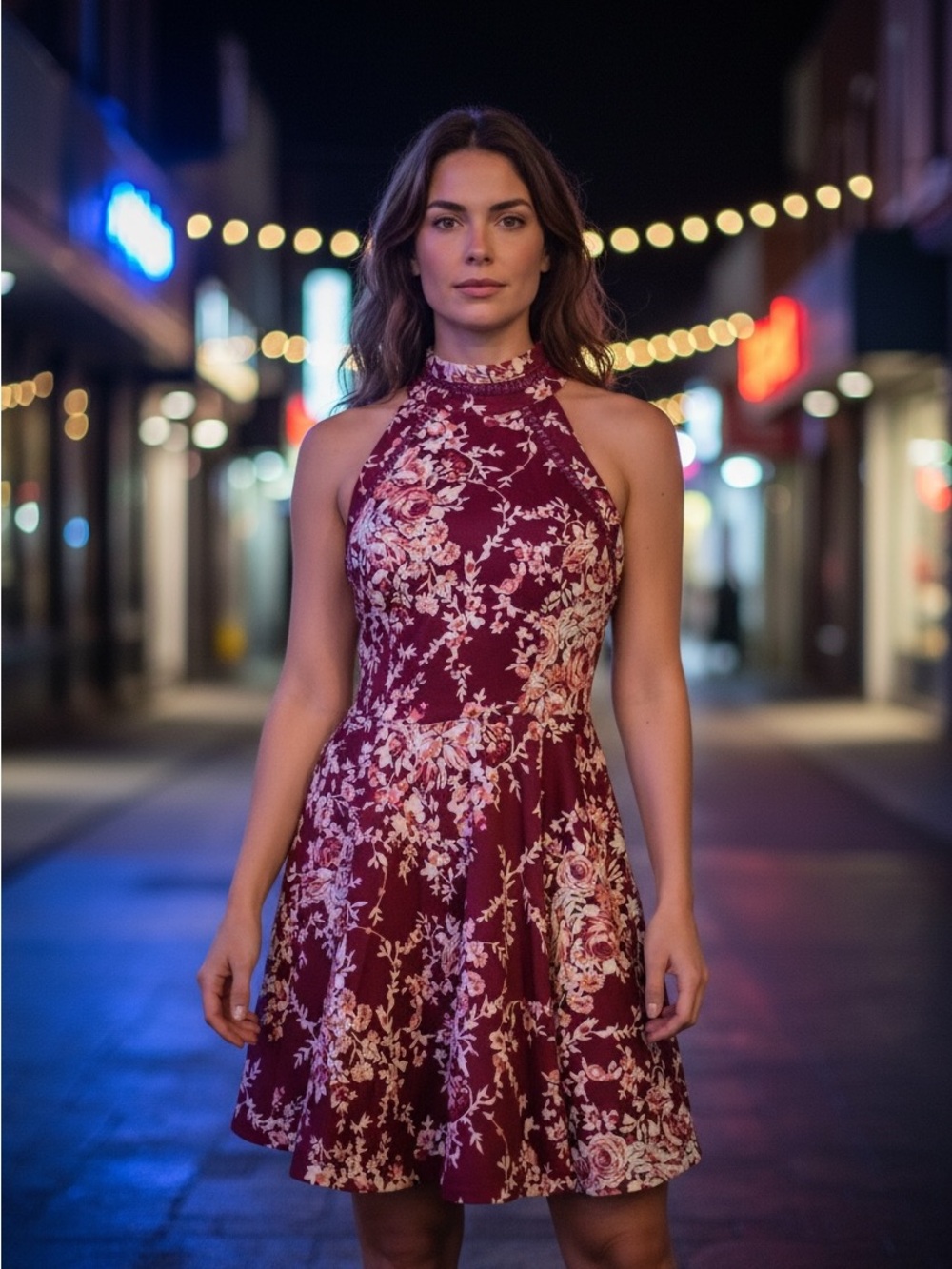 B Darlin NWT Burgundy Floral Halter Fit & Flare Dress Size 3/4 Homecoming Party